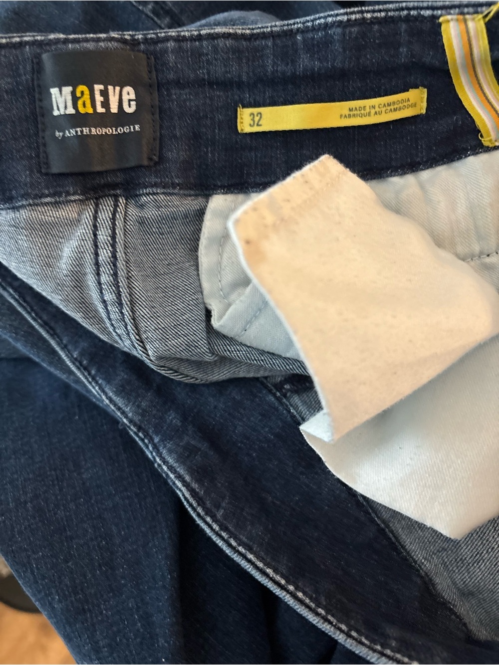 Maeve Anthropology Palazzo Blue Wide Leg High-Rise Boho 70’s Minimalist Jeans 32 - Picture 5 of 6